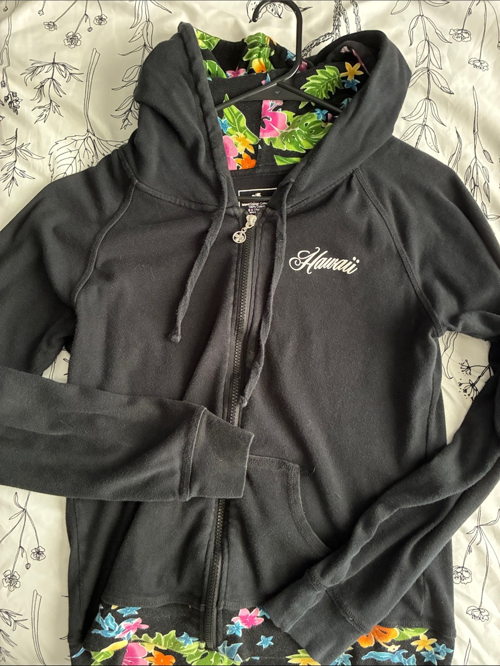Hawaii Floral Black Zip Hoodie